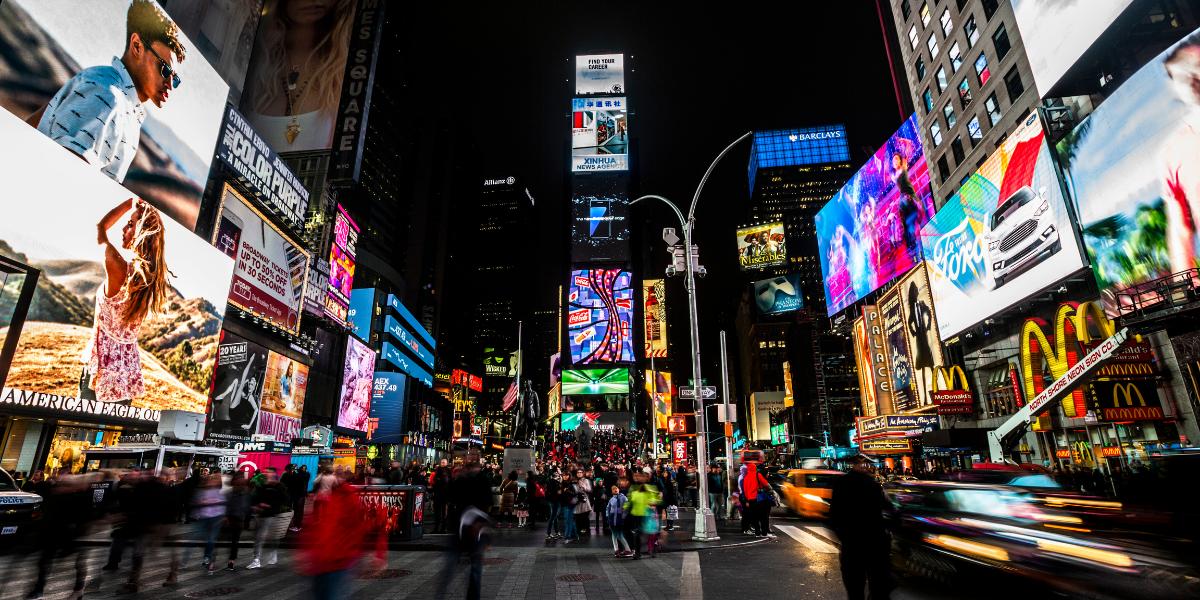 glowing lights of Times Square