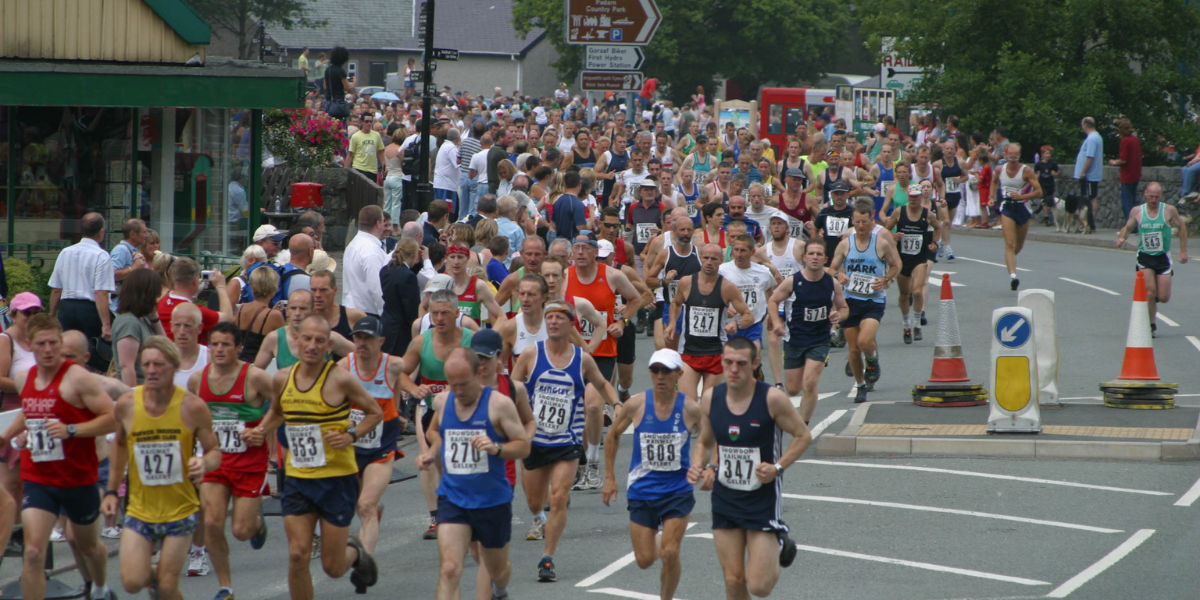 Runners at the Boston Marathon in Boston, Massachusetts